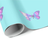 Hübsches Holografisches Schmetterlingspapier Aqua Geschenkpapier (Rolleneckpunkt)