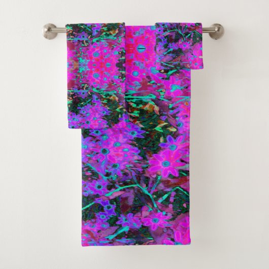 Hübsches Hot Pink, Magenta und Aqua Blue Blumen Badhandtuch Set (Insitu)