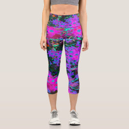 Hübsches Hot Pink, Magenta und Aqua Blue Blumen Capri Leggings