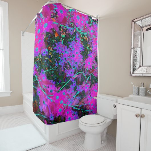 Hübsches Hot Pink, Magenta und Aqua Blue Blumen Duschvorhang (Beispiel)
