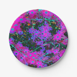 Hübsches Hot Pink, Magenta und Aqua Blue Blumen Pappteller