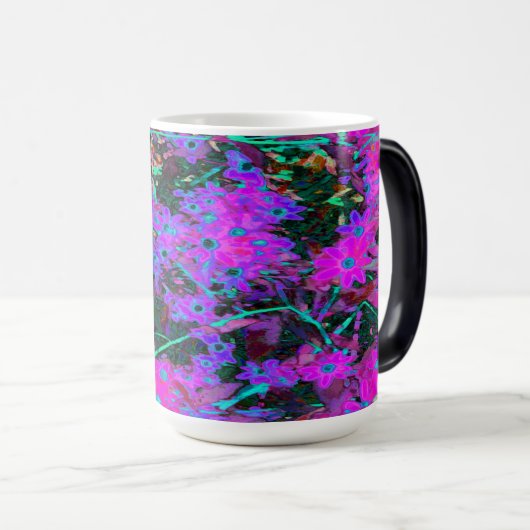 Hübsches Hot Pink, Magenta und Aqua Blue Blumen Verwandlungstasse (VorderseiteRechts)