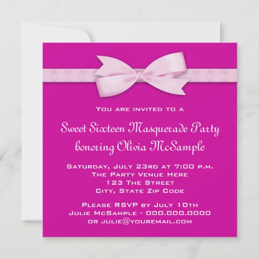 Hübsches Hot Pink Masquerade Party Einladung (Rückseite)