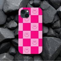 Hübsches Hot Pink Schachbrett & Happy Smile Faces