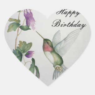 Hübsches Hummingbird Happy Birthday Wasserfarbe Herz-Aufkleber