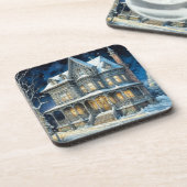 Hübsches illuminiertes Weihnachtshaus Getränkeuntersetzer (Linke Seite)