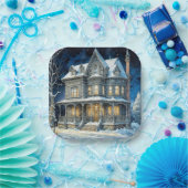 Hübsches illuminiertes Weihnachtshaus Pappteller (Party)