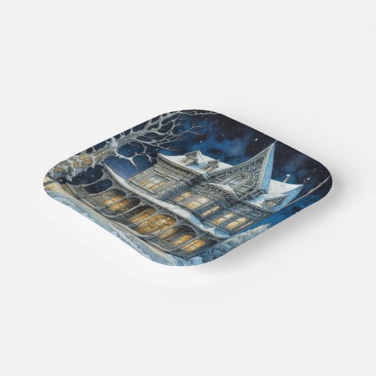 Hübsches illuminiertes Weihnachtshaus Pappteller (Gewinkelt)