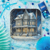 Hübsches illuminiertes Weihnachtshaus Pappteller (Party)