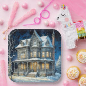 Hübsches illuminiertes Weihnachtshaus Pappteller (Party)