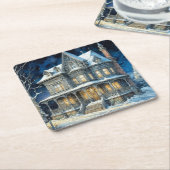 Hübsches illuminiertes Weihnachtshaus Rechteckiger Pappuntersetzer (angewinkelt)