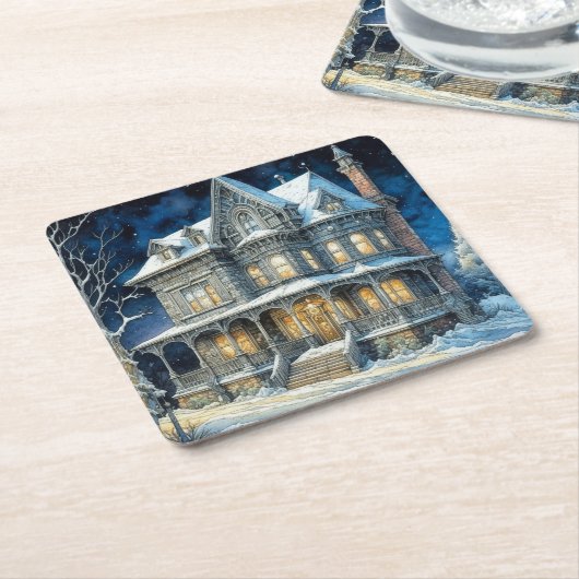 Hübsches illuminiertes Weihnachtshaus Rechteckiger Pappuntersetzer (angewinkelt)