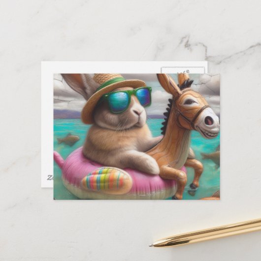 Hübsches Kaninchen in einem Donkey Floating Digita Postkarte (Vorderseite/Rückseite Beispiel)