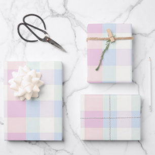 Hübsches Kariertes Pastellrosa blaues Muster Geschenkpapier Set