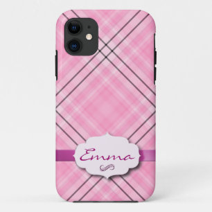 Hübsches Kariertes Rosa mit Namensschild Case-Mate iPhone Hülle