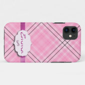 Hübsches Kariertes Rosa mit Namensschild Case-Mate iPhone Hülle (Rückseite (Horizontal))