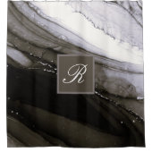 Hübsches Karkohlemonogramm aus schwarzgrauem Silbe Duschvorhang (Vorderseite)