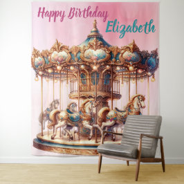 Hübsches Karussellpferd Geburtstag hing Wandteppich