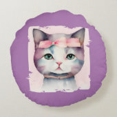 Hübsches Kätzchen mit rosa Bow Rundkissen Rundes Kissen (Rückseite)