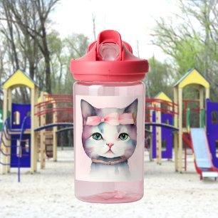 Hübsches Kätzchen mit rosa Bow Wasserflasche Trinkflasche