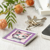 Hübsches Kätzchen mit rosafarbenem Schlüsselanhäng Schlüsselanhänger (Seite)