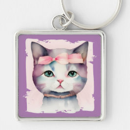 Hübsches Kätzchen mit rosafarbenem Schlüsselanhäng Schlüsselanhänger
