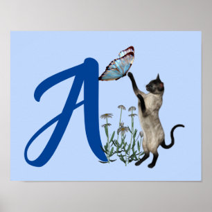 Hübsches Katzen-Schmetterling-Monogramm Anfangsbuc Poster