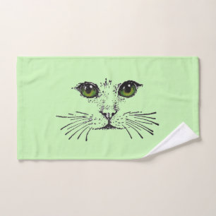 Hübsches Katzengesicht Schwarz Zeichnend grüne Aug Handtuch
