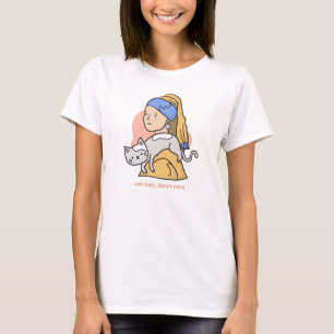 Hübsches Katzenhaar ist Mädchen mit Perlenohrring T-Shirt