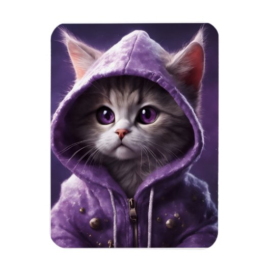 Hübsches Kitty in einem Lila Hoodie Magnet (Vertikal)