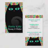 Hübsches Kitty-Schwarzes u. mit Blumen Visitenkarte (Vorne/Hinten)