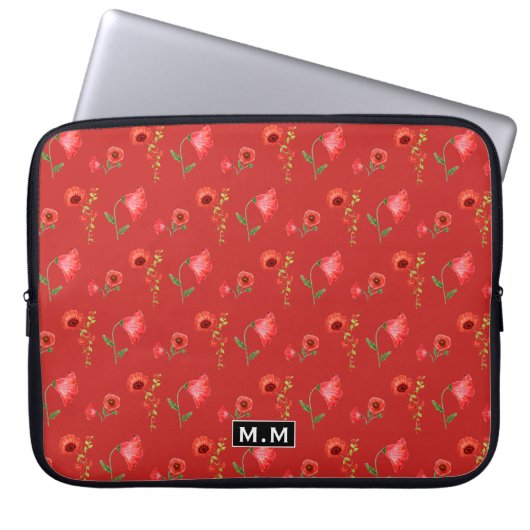 Hübsches Klatschmohnmuster Monogramm Laptopschutzhülle (Vorderseite)