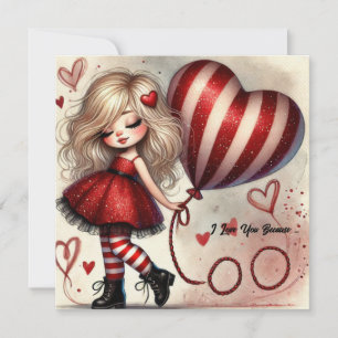 Hübsches kleines Cartoon Valentinsmädchen mit Luft Feiertagskarte