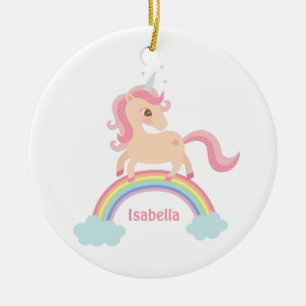Hübsches kleines Einhorn auf Regenbogen Mädchen Na Keramikornament