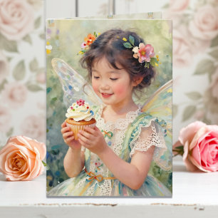 Hübsches kleines Feenmädchen mit Cupcake-Geburtsta Karte