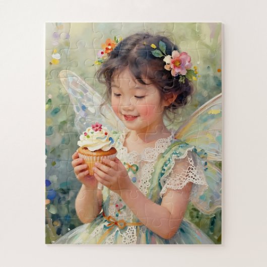 Hübsches kleines Feenmädchen mit einem Cupcake Puzzle (Vertikal)