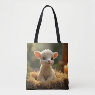 HÜBSCHES KLEINES LAMM IN EINER KRIPPE TASCHE