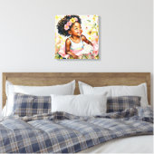 Hübsches kleines Mädchen in rosa Blume Wasserfarbe Leinwanddruck (Insitu (Schlafzimmer))