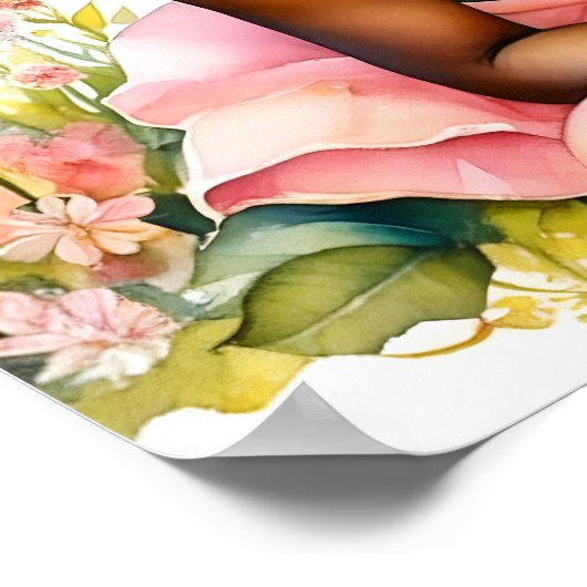 Hübsches kleines Mädchen in rosa Blume Wasserfarbe Poster (Ecke)