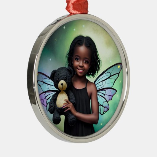 Hübsches kleines Mädchen mit Teddybär Ornament Aus Metall (Rechts)