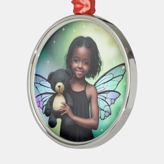 Hübsches kleines Mädchen mit Teddybär Ornament Aus Metall (Links)