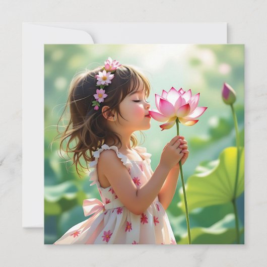 Hübsches kleines Mädchen riecht nach einer rosa Ro (Vorderseite)