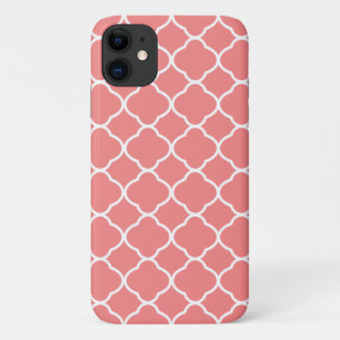 Hübsches Korallenrosa Quatrefolienmuster iPhone 11 Hülle