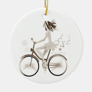 *HÜBSCHES LADY AUF EINER FAHRRAD*-WEIHNACHTVERANST KERAMIK ORNAMENT