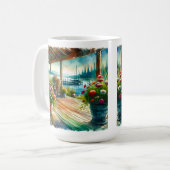 Hübsches Lakehouse View Deck und Blume Kaffeetasse (Vorderseite Links)