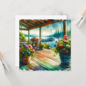 Hübsches Lakehouse View Deck und Blume Karte (Vorderseite/Rückseite Beispiel)