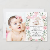 Hübsches Lamm Pink Blumengarten Geburtstagsparty Einladung (Vorderseite)