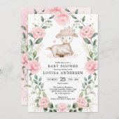 Hübsches Lamm Pink Blumenstrauß Girl Babydusche Einladung (Vorne/Hinten)