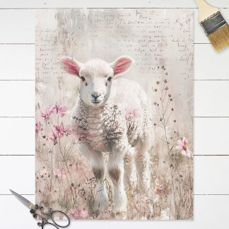 Hübsches Lamm Rosa Wildblumen Decoupage Seidenpapier