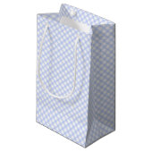 Hübsches Land-blauer karierter Gingham Kleine Geschenktüte (Vorderseite Schrägansicht)